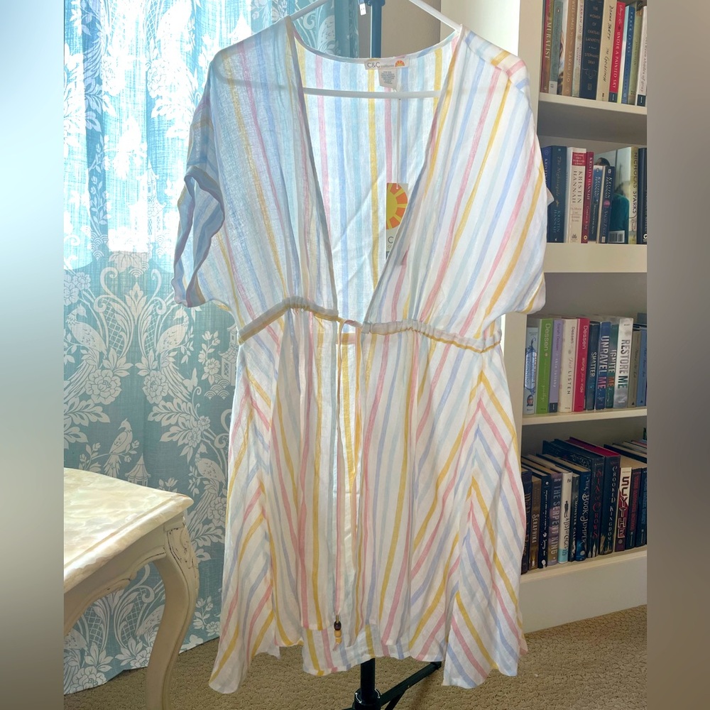 C&C California pastel stripe linen kimono swim cover